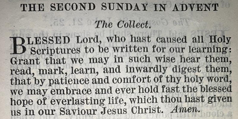 Facsimile of  Collect for second Sunday in Advent